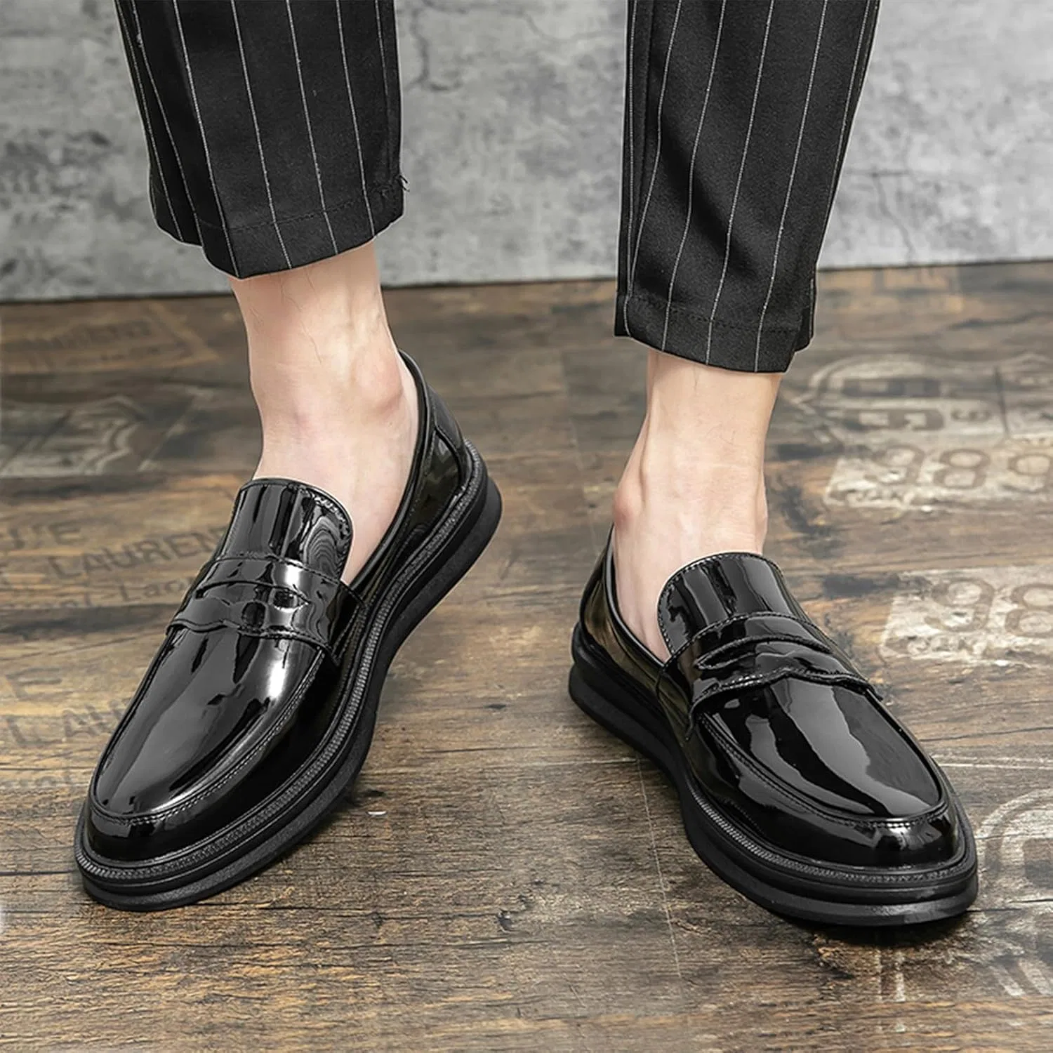 Мокасины кожаные Loafers Slip On Black Oigunle — фото 2