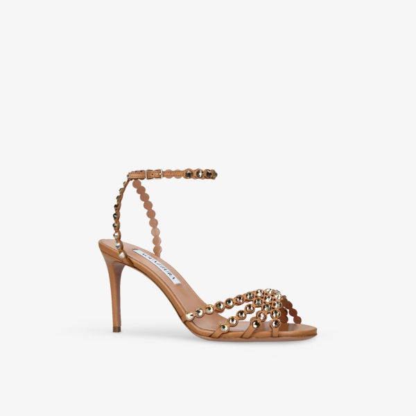 Босоножки кожаные Aquazzura на каблуке, коричневый — фото 2
