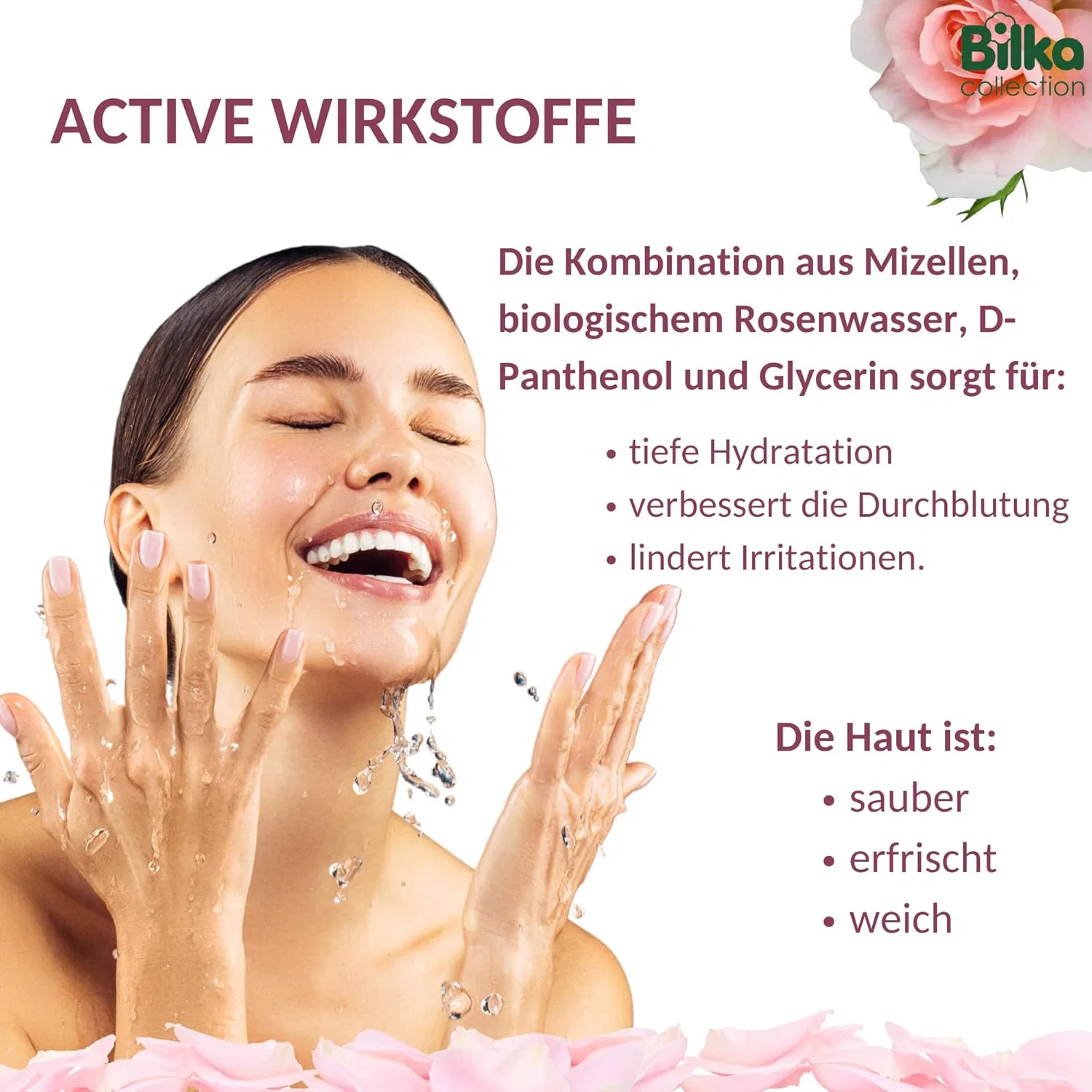 Мицеллярная вода Bilka Collection — Очищающая мицеллярная пенка Pink Damascena со % органической розовой водой, 140 мл — фото 4
