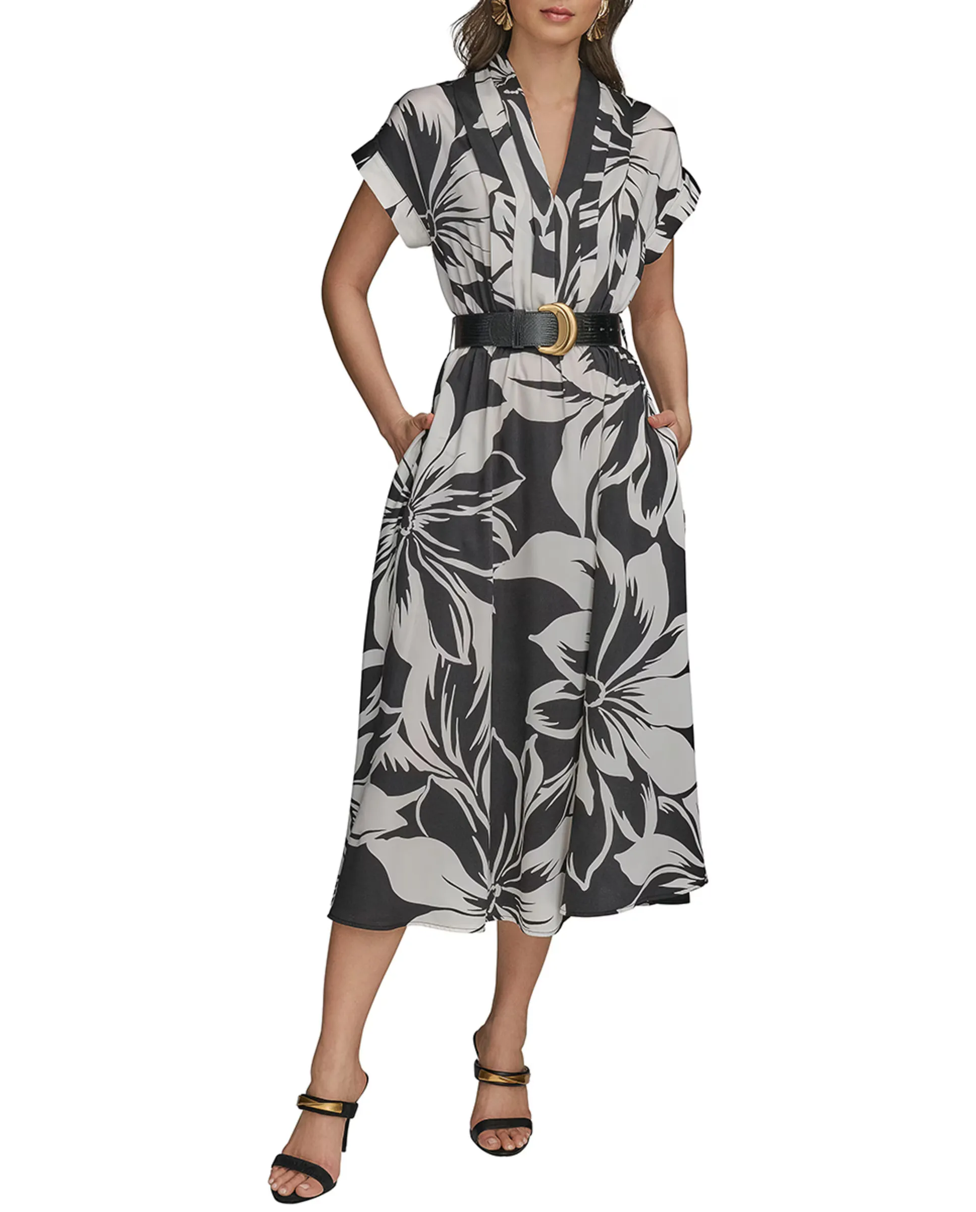 

Платье с коротким рукавом и цветочным принтом Donna Karan New York, белый