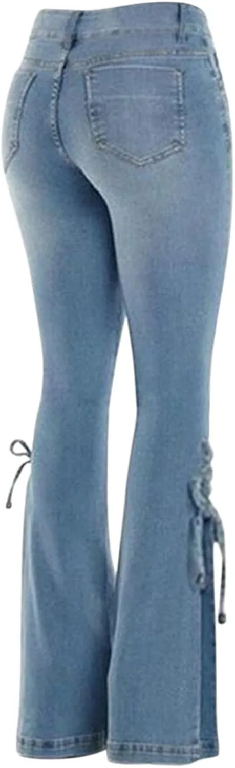 Джинсы клеш Stretch Lace-Up Pants, голубой — фото 4