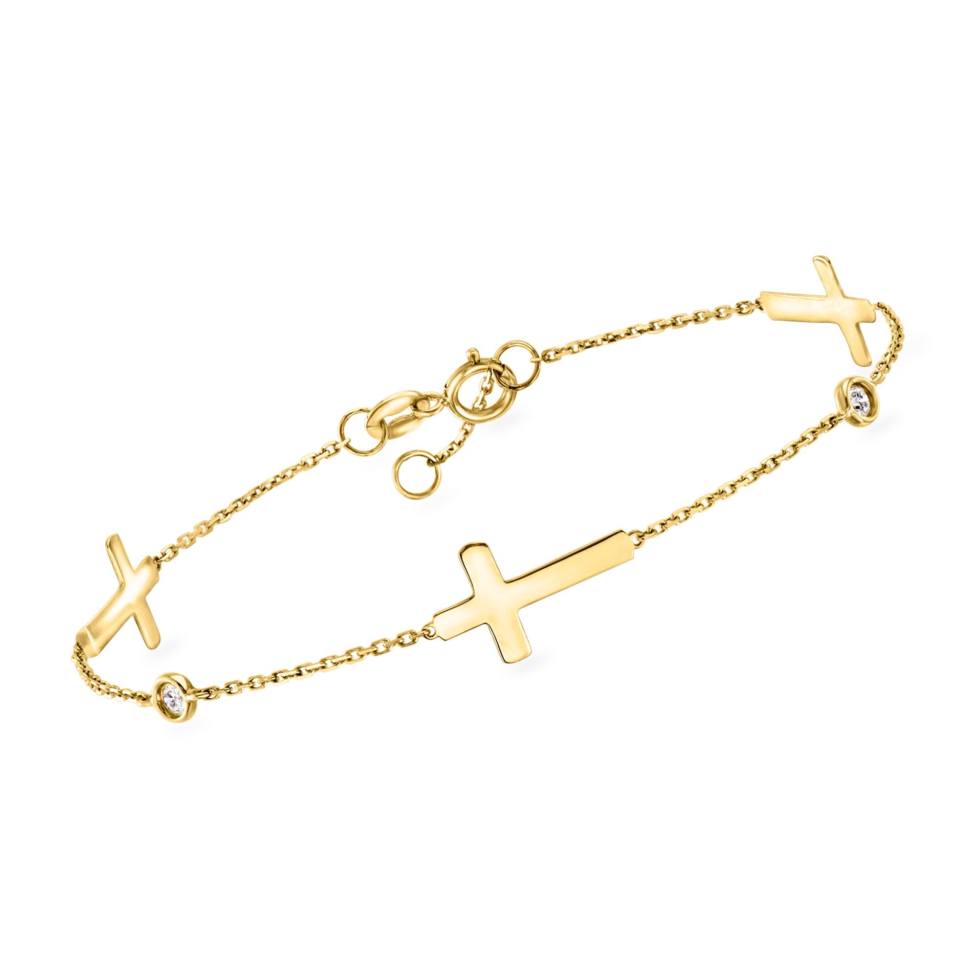 

Браслет Ross-Simons с крестом из 14-каратного желтого золота и бриллиантами Ross-Simons, 7.5 In