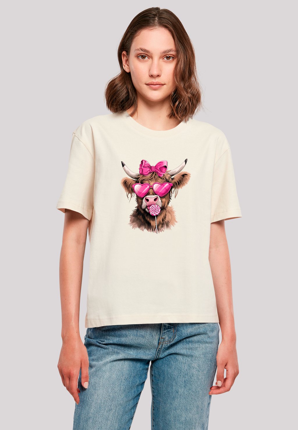 

Футболка с принтом HIGHLAND COW VALENTINSTAG SONNENBRILLE F4NT4STIC, песочный