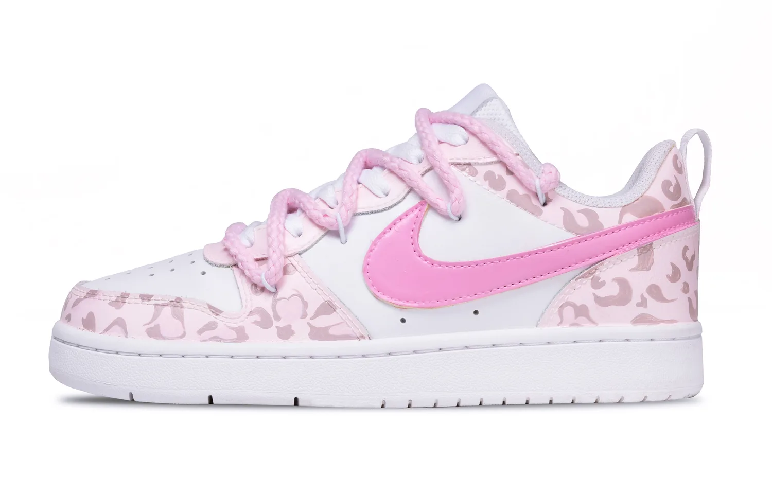 Nike Court Borough Pink Leopard Sweetheart кожаные противоскользящие износостойкие низкие детские скейтборд-кроссовки — фото 3