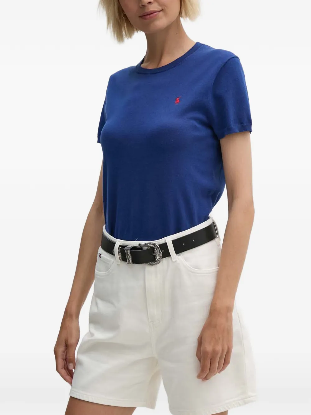 

Футболка с вышитым логотипом и круглым вырезом Polo Ralph Lauren, синий