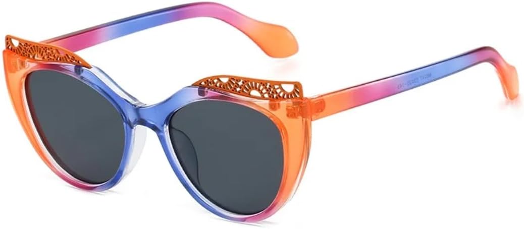 

Роскошные солнцезащитные очки «кошачий глаз» в цветной оправе для женщин, с ажурной рамкой, повседневные, подходящие к любому стилю, и мужские очки с защитой от УФ-излучения UV400 UATXTAU, Orange Blue Black