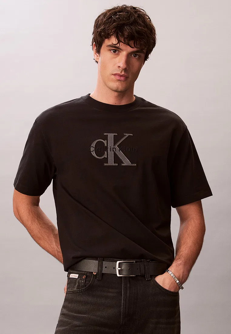 Футболка с аппликацией логотипа, свободный крой, Calvin Klein Jeans, черный