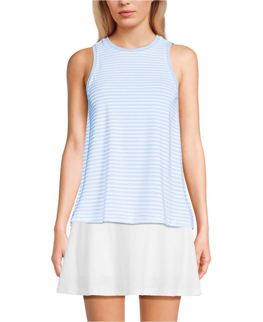 

Женская майка-топ Power Performance с круглым вырезом Lands' End, Soft sky/white mini stripe