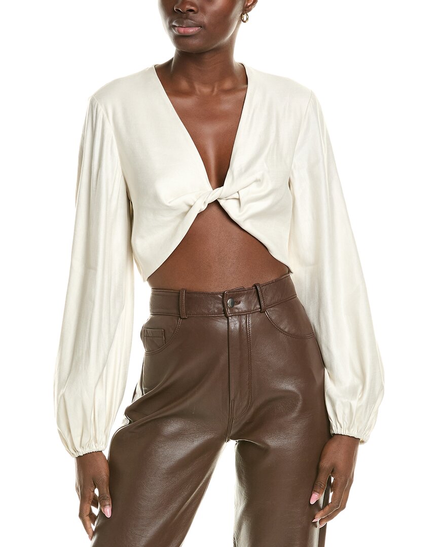 

BCBGMAXAZRIA Укороченный топ из льняной смеси с перекрученным передом, белый