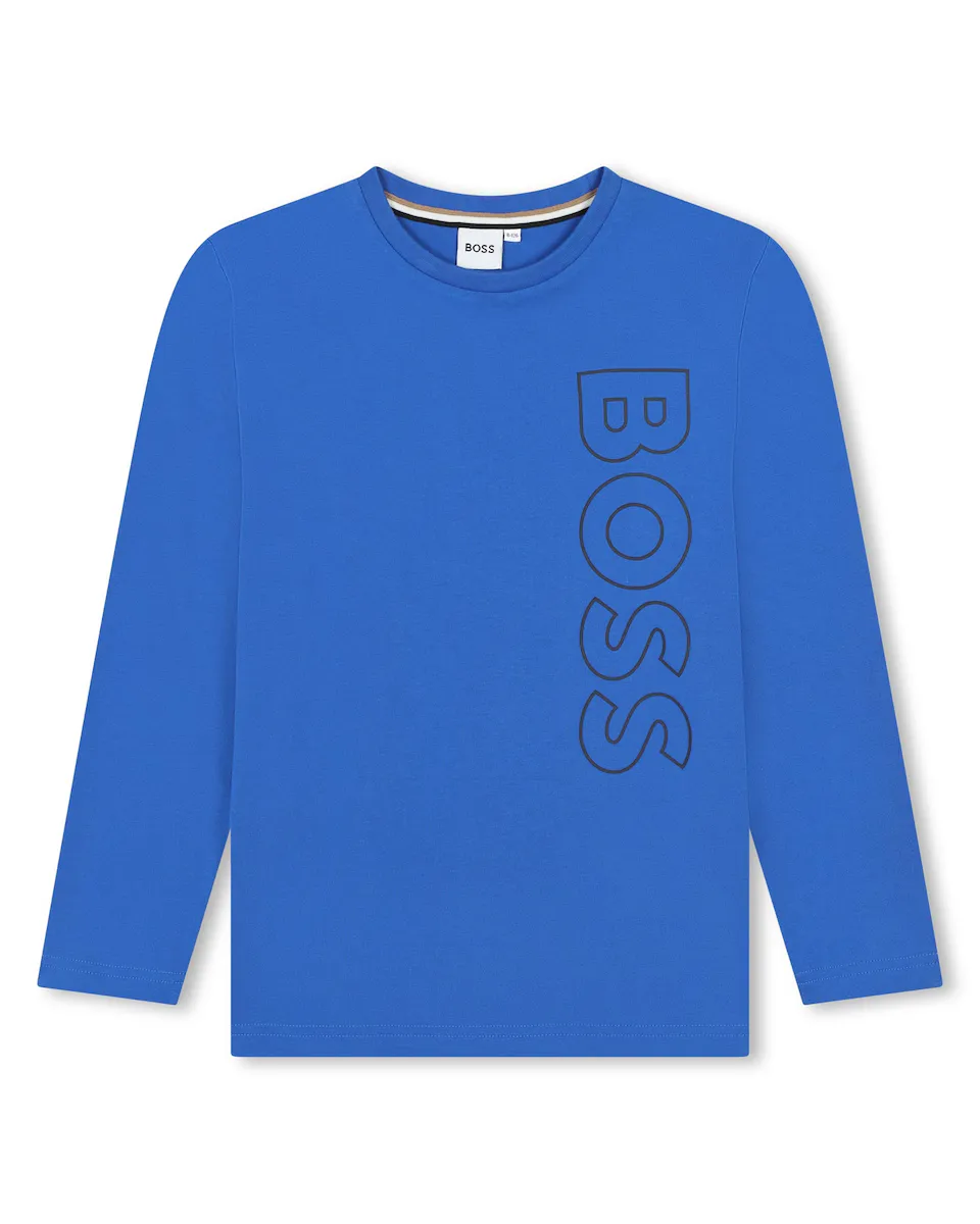 

Футболка для мальчика из 100% хлопка с вертикальным логотипом BOSS Kidswear, цвет Azul Índigo