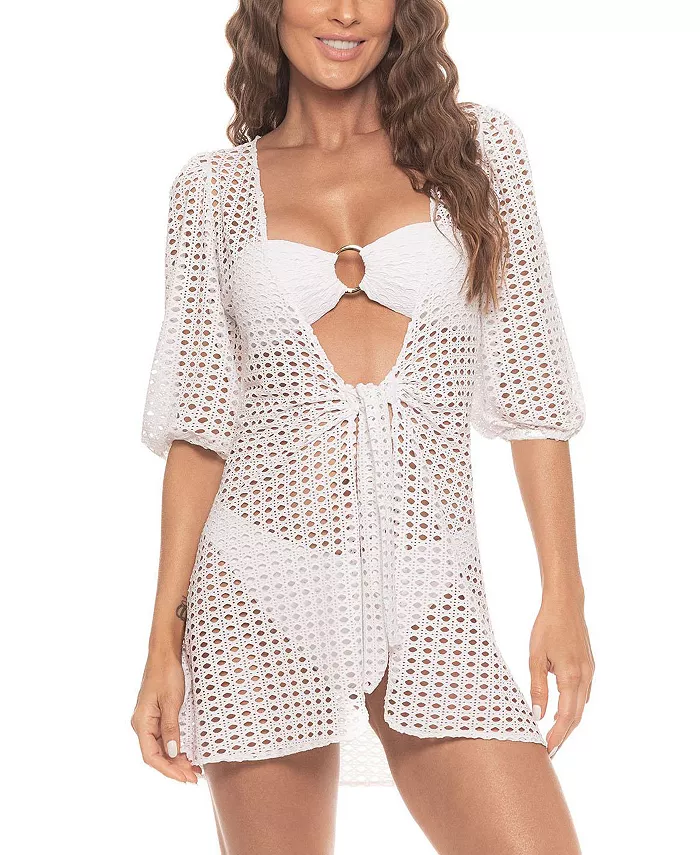 

Женское платье-накидка с рукавами-фонариками и сетчатым узором Guria Beachwear, белый