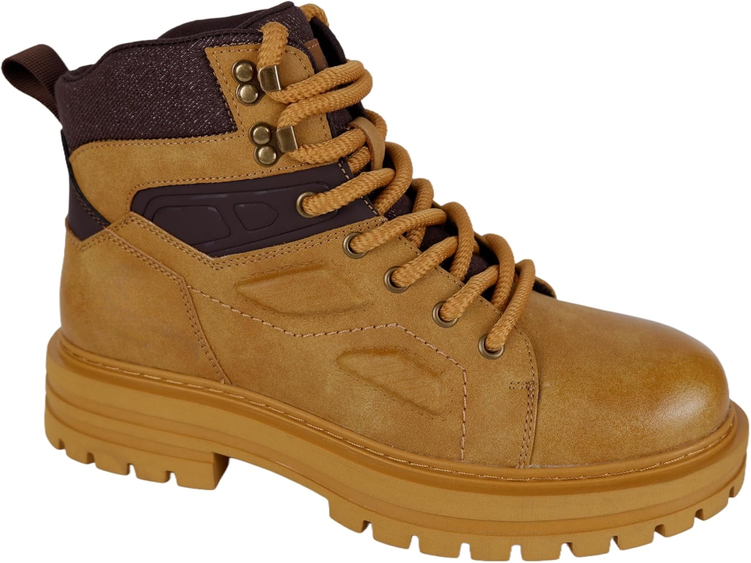 

Походные ботинки для улицы, пшенично-коричневые, кожаные боевые ботинки, ботинки на шнуровке с платформой и массивной рельефной подошвой Generic