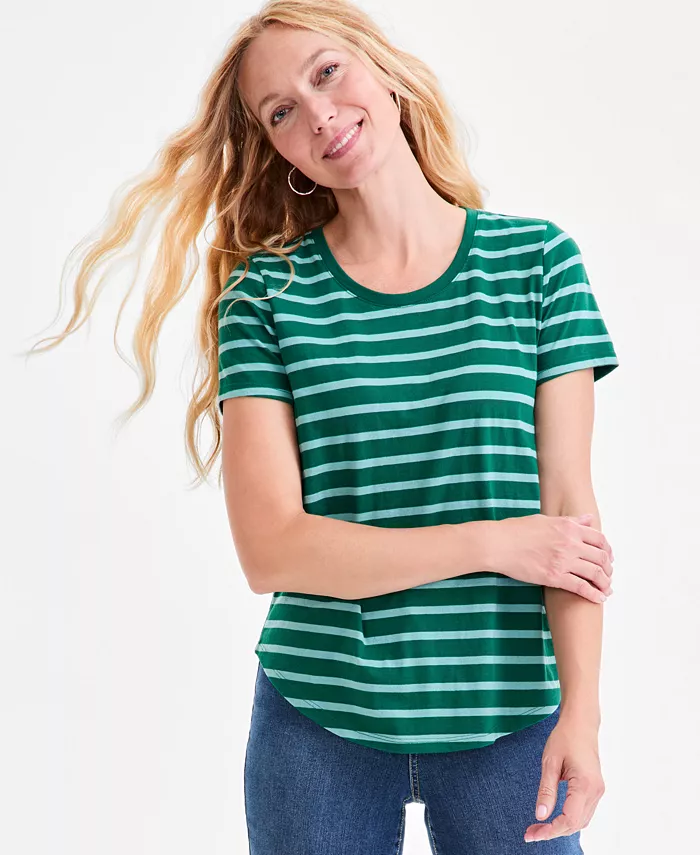 

Футболка Petite Essential Stripe с короткими рукавами Style & Co, зеленый