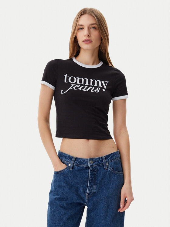 

Облегающая футболка Script Ringer DW0DW20631 Tommy Jeans, черный