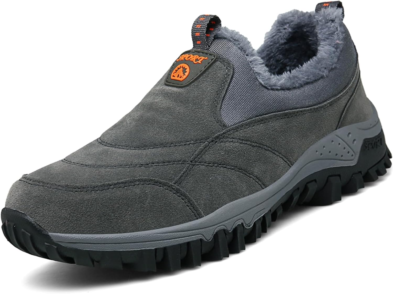 

Мужские теплые повседневные лоферы без шнурков, зимние, с меховой подкладкой, легкие, противоскользящие, для ходьбы, уличная износостойкая обувь Oigunle, серый