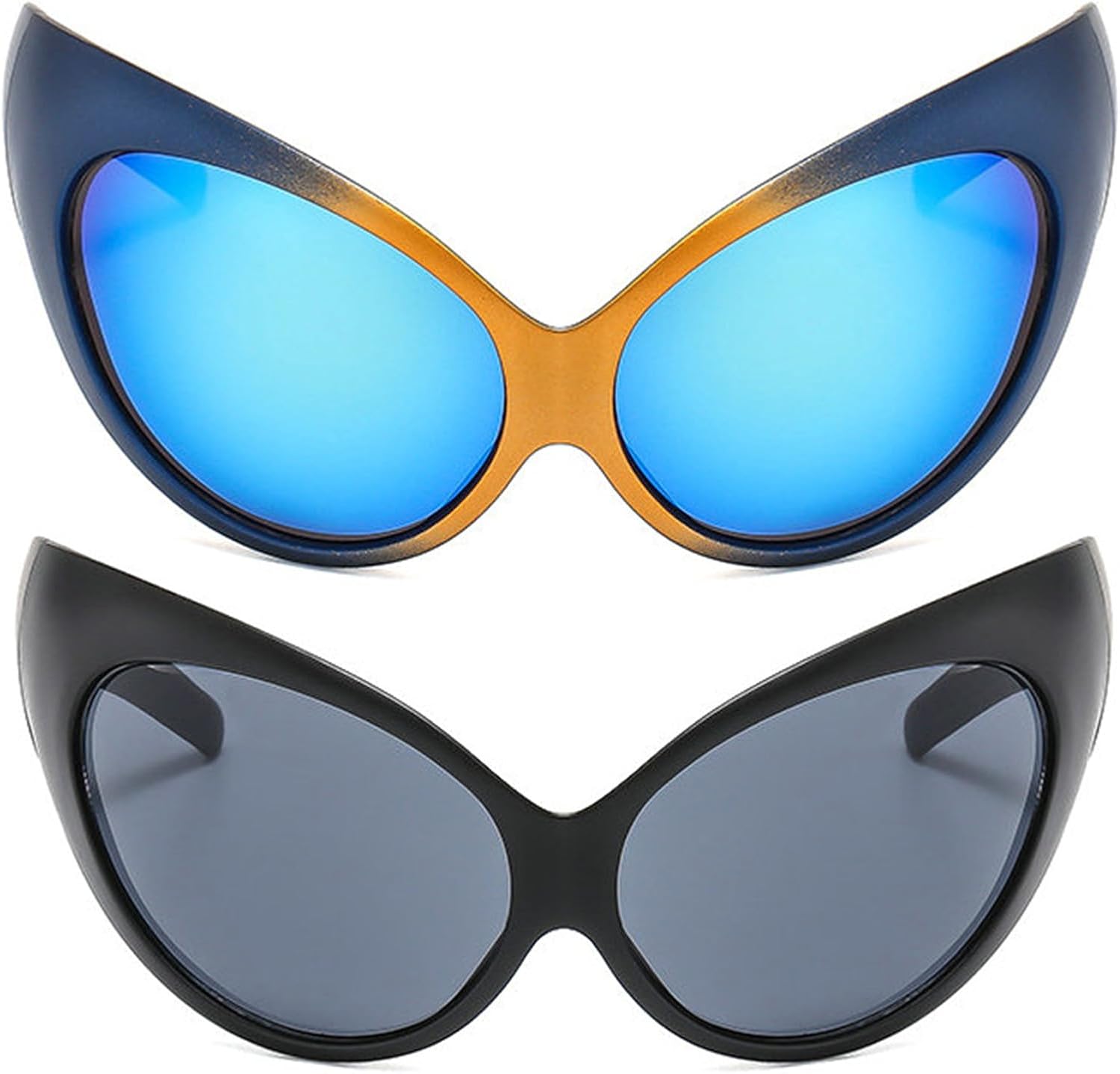 

Солнцезащитные очки «кошачий глаз» Helena 2023 Y2K для мужчин, винтажные, в большой оправе, для верховой езды, спортивные, футуристические солнцезащитные очки для женщин, Black+blue