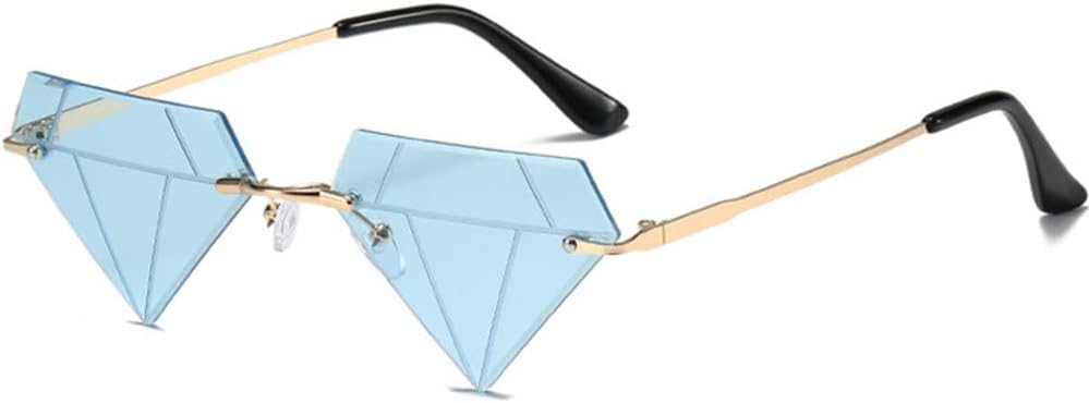 

Модные солнцезащитные очки без оправы в форме ромба для женщин, очки «кошачий глаз» и треугольные солнцезащитные очки для мужчин, забавные очки для вечеринок, женские очки TYUVIVO, Gold Blue