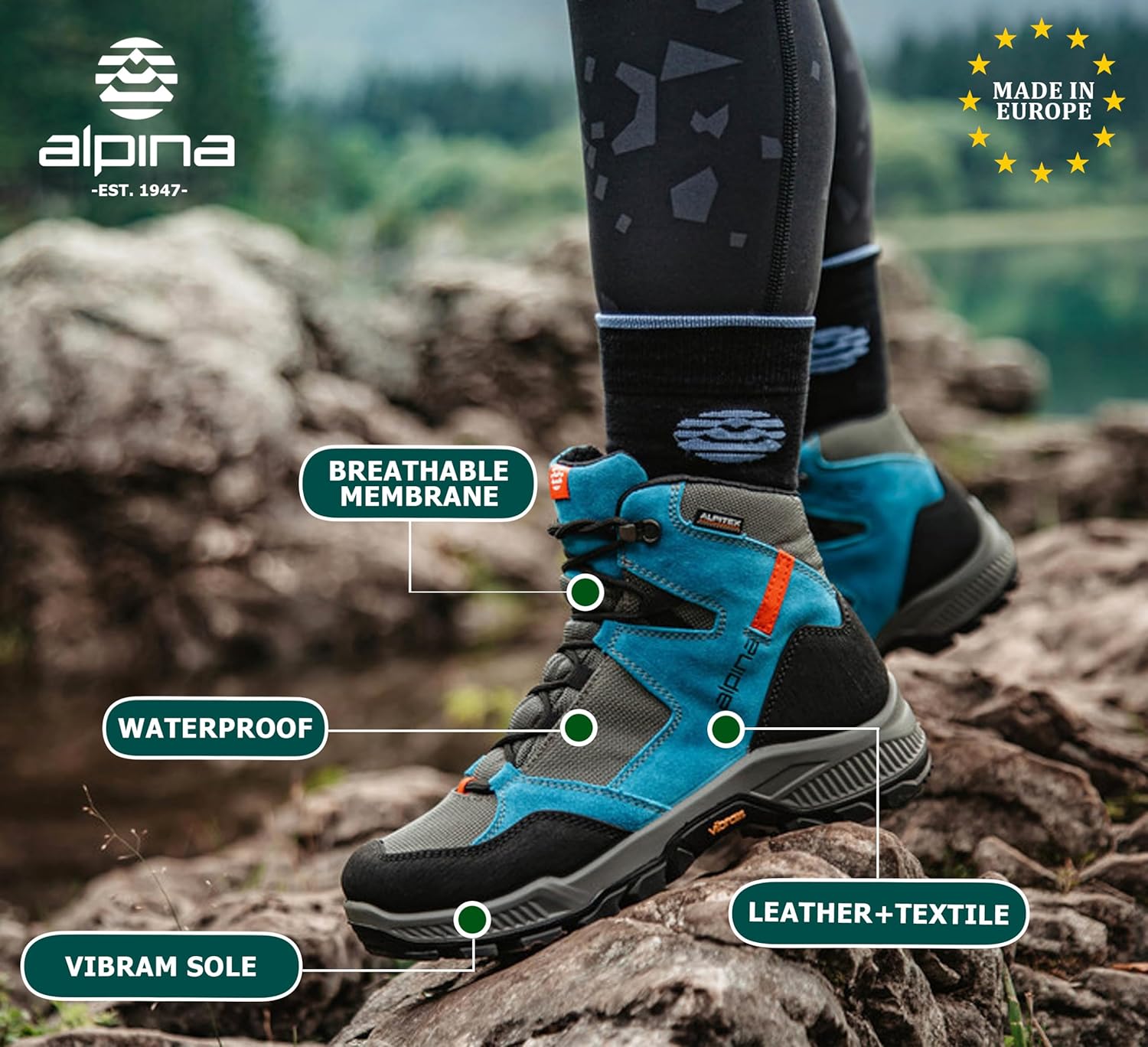 Ботинки alpina hiker для мужчин, синий/серый — фото 2