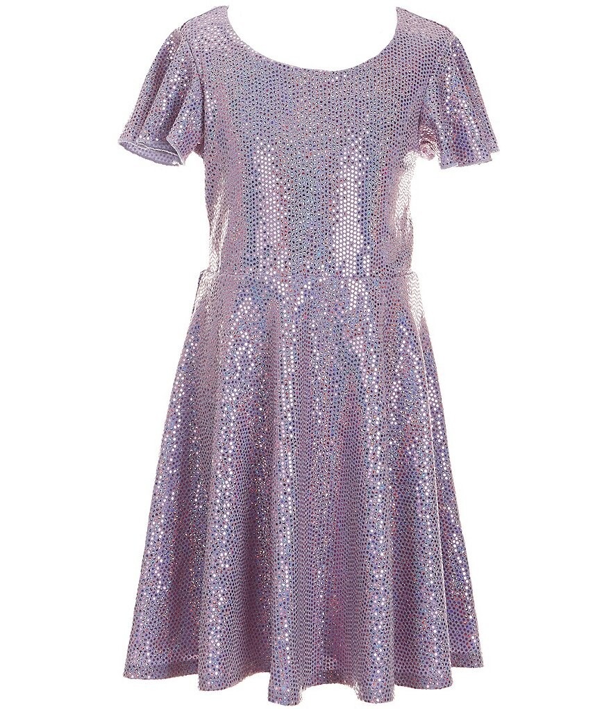 

Платье Xtraordinary для больших девочек 7–16 лет с короткими рукавами и блестящими акцентами, приталенное и расклешенное платье, фиолетовый