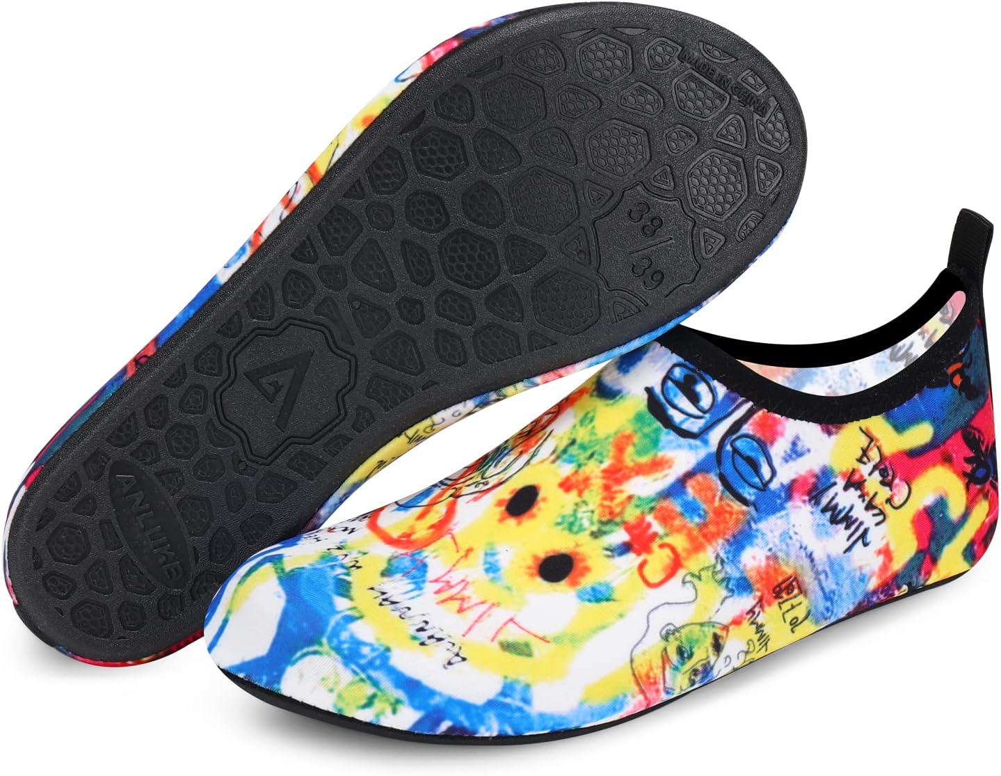

Водные туфли ANLUKE Barefoot Aqua Yoga, быстро сохнущие пляжные плавательные и серфовые носки для женщин и мужчин, Colorful Doodle