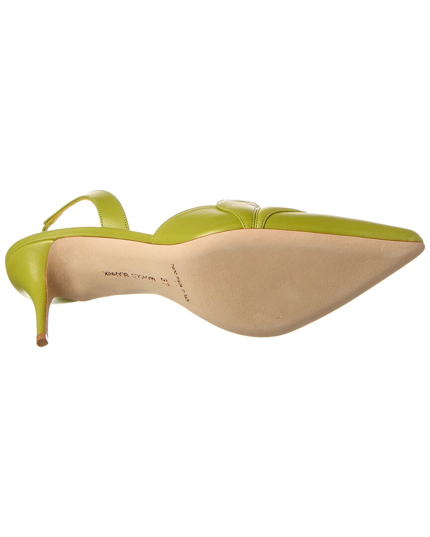 Туфли-лодочки Manolo Blahnik Hatsibsli 70 из кожи с открытой пяткой, зеленый — фото 4
