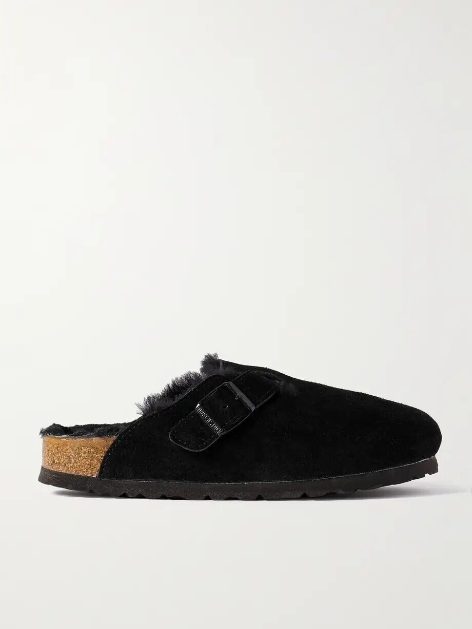 Замшевые тапочки Boston на подкладке из овчины Birkenstock, черный