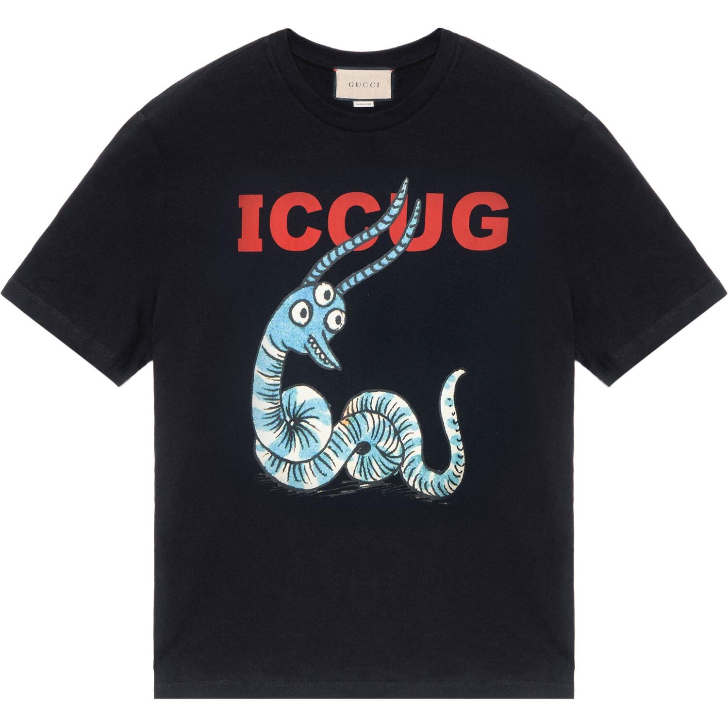 Футболка мужская Gucci с принтом, черный / красный / голубой
