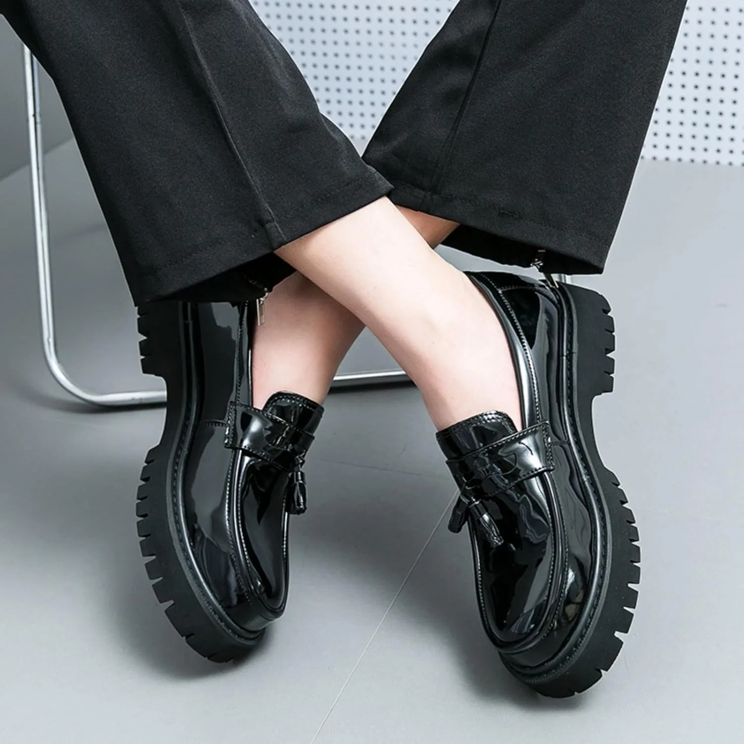 Лоферы кожаные мужские на платформе, Black Zentavi — фото 4
