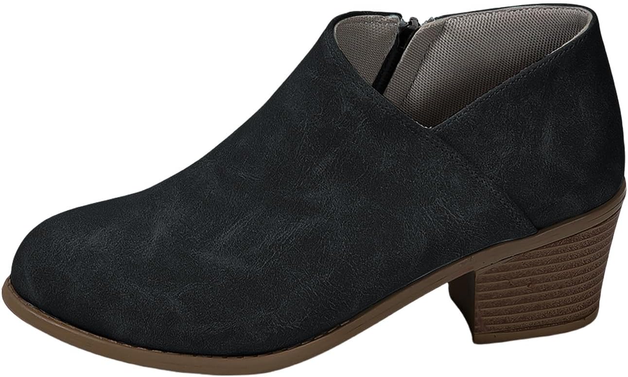 

Женские ботильоны из искусственной замши с V-образным вырезом, массивным низким каблуком, осенне-зимние, с толстым каблуком, заостренным носком и боковой молнией Baxtayel, черный