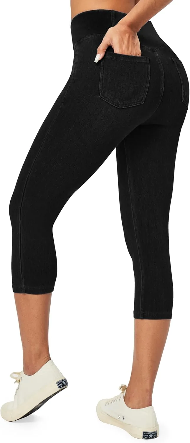 

Heathyoga Capri Jeans для женщин, Stretchy Pull On Jeggings, джинсовые капри с карманами
