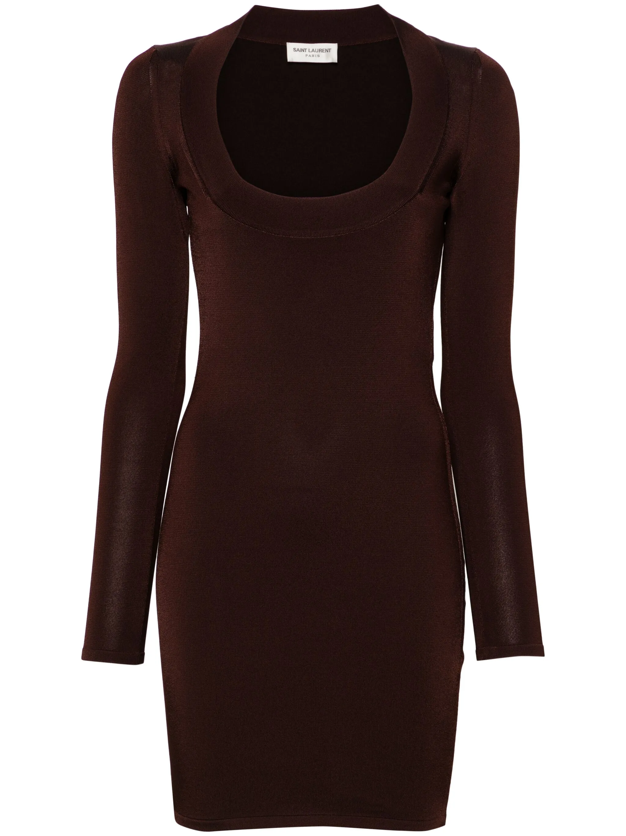 

Трикотажное платье с квадратным вырезом Saint Laurent, коричневый