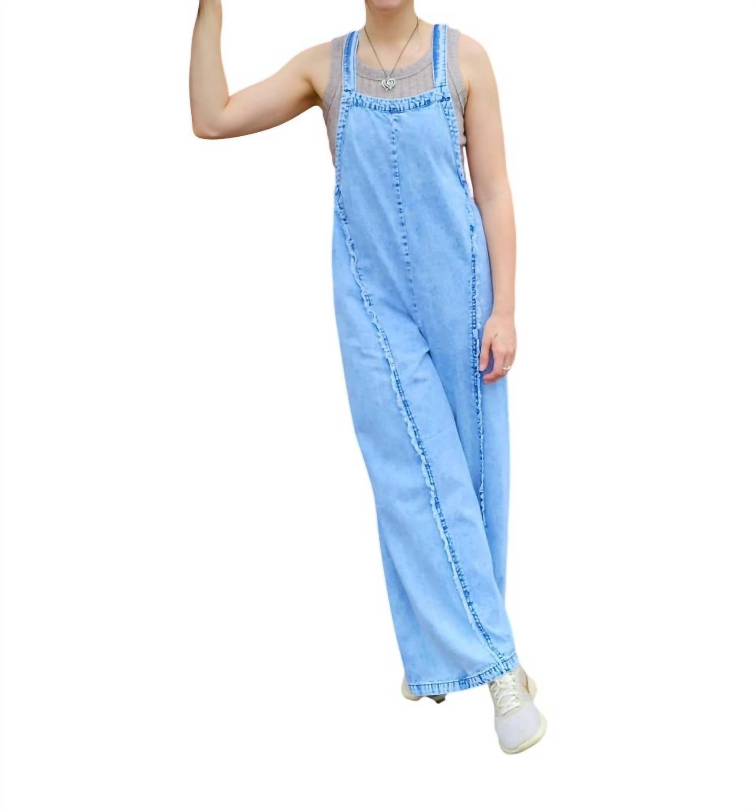 

Джимовый ромпер с широкими штанинами в светлом дениме Little Daisy Closet, Light Denim