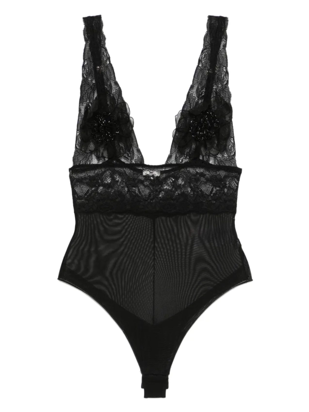 

Боди из тюля Elisabetta Franchi с 3D-цветами, черный