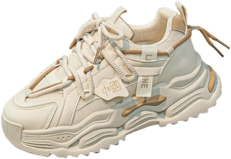 

Мужские модные спортивные кроссовки- на толстой подошве и с увеличенным ростом, удобные и дышащие, повседневный стиль на шнуровке, подходят для повседневной носки на открытом воздухе Fusecottc, бежевый