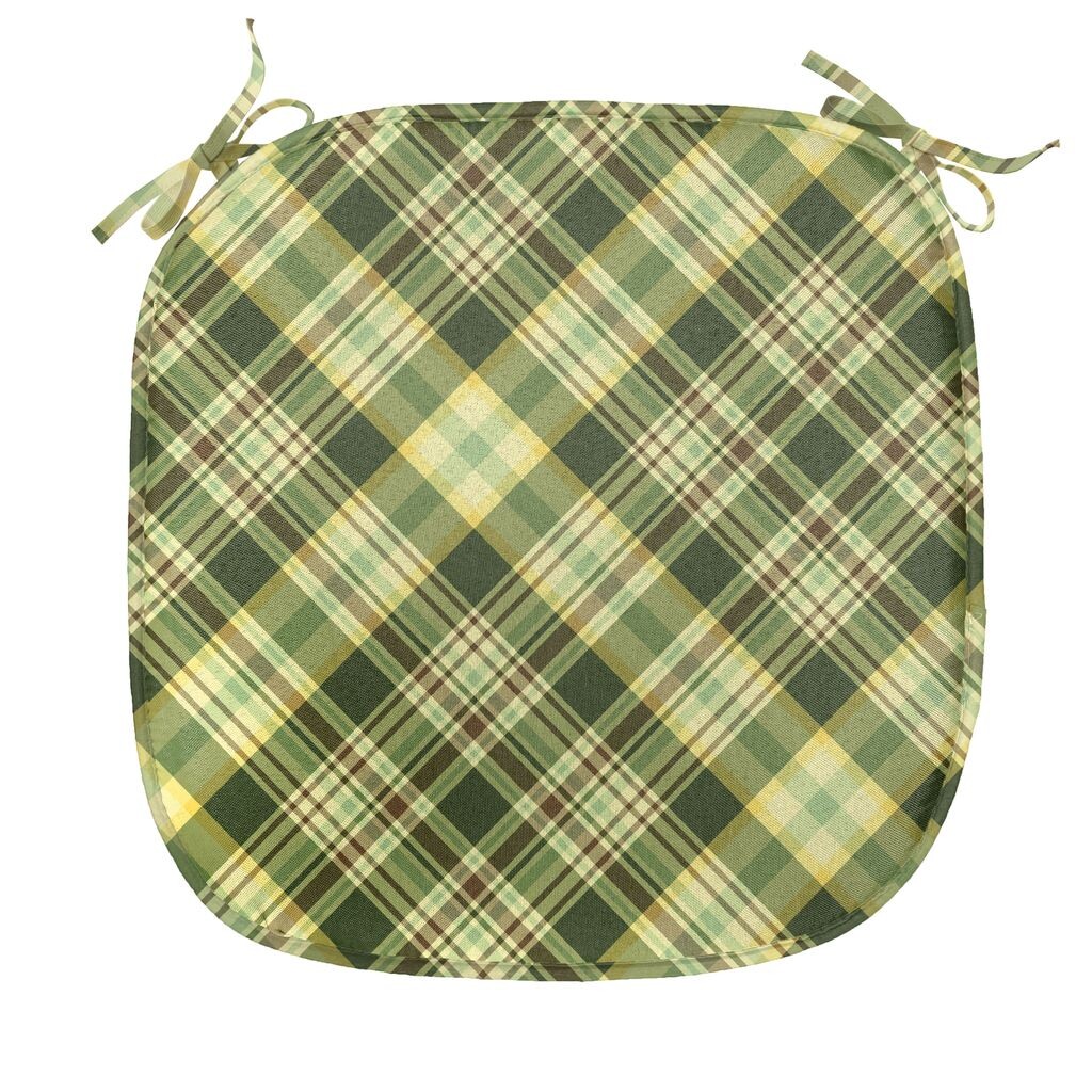

ABAKUHAUS Зелено-коричневая подушка для обеденного стула, диагональный тартан, декоративная водонепроницаемая подушка с ремнями для кухонных сидений, 40 см x 40 см, зелено-коричневый, зеленый