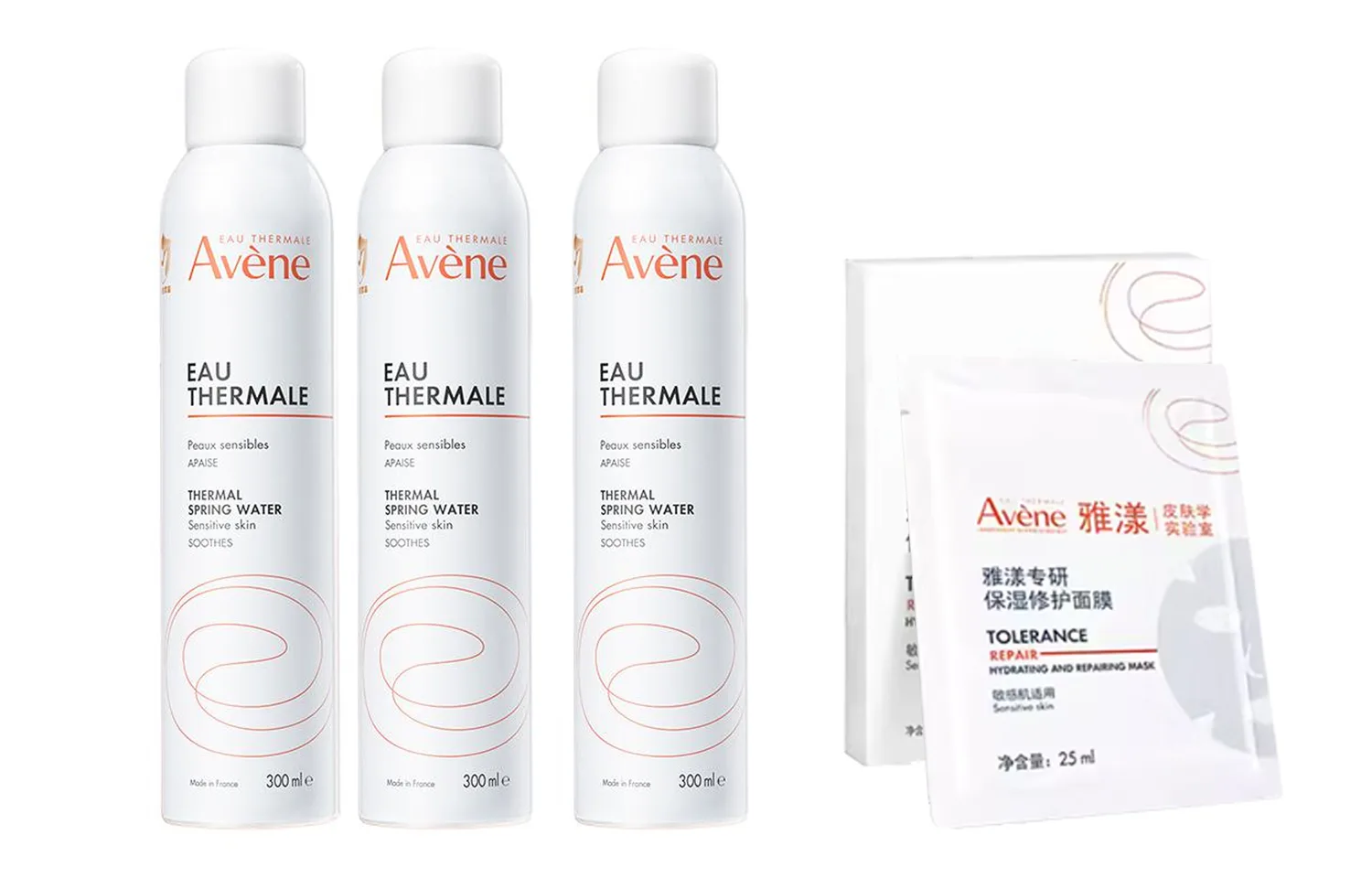 Avène Набор для ухода за кожей YAYANG с восстановлением защитного барьера, увлажняющий и питающий, Two-Piece Set: Soothing and Balancing Spray 300ml*3+Hydrating Repairing Facial Mask 5 Pcs