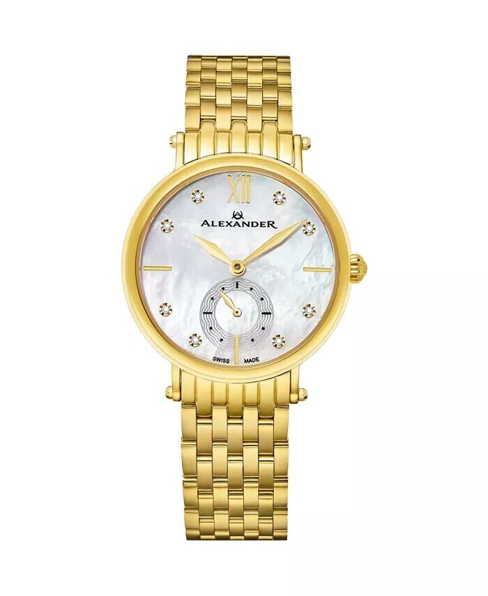 

Часы Alexander AD201B-02, женские кварцевые малосекундные часы с корпусом из нержавеющей стали цвета желтого золота и браслетом из нержавеющей стали цвета желтого золота Stuhrling
