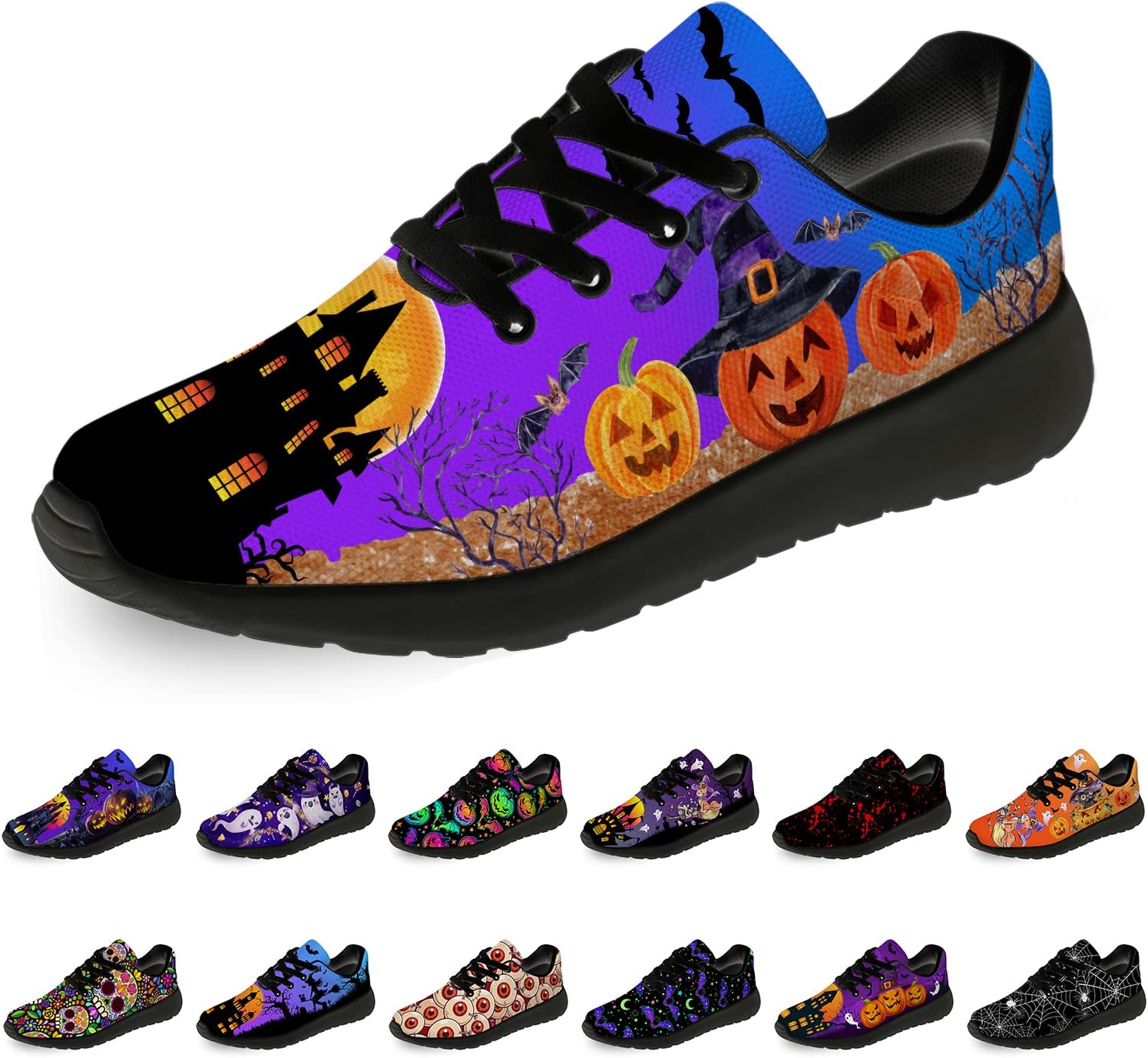 

Кроссовки на Хэллоуин для женщин и мужчин, беговые, для прогулок и тенниса, с изображением тыквы, призрака и летучей мыши, подарки для мальчиков и девочек Horethy, оранжевый