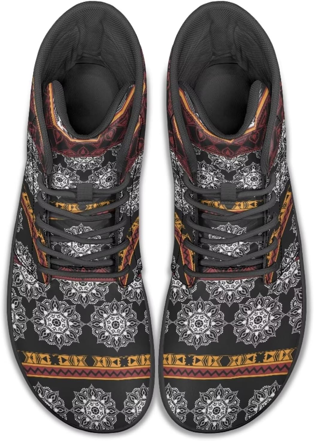 

Высокие кроссовки с мандалой для походов и прогулок, резиновая подошва, минималистичные кроссовки для бега для мужчин, обувь с нулевым перепадом Watdotory, Aztec Ethnic Boho Mandala Print