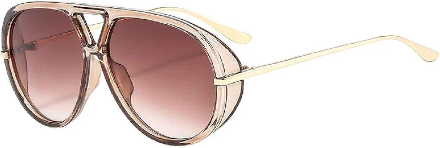 

Винтажные солнцезащитные очки в крупной оправе с двойной перемычкой для женщин и мужчин, модные очки для путешествий и вождения, защита от УФ-излучения UV400 TKKTLLT, Champagne Tea