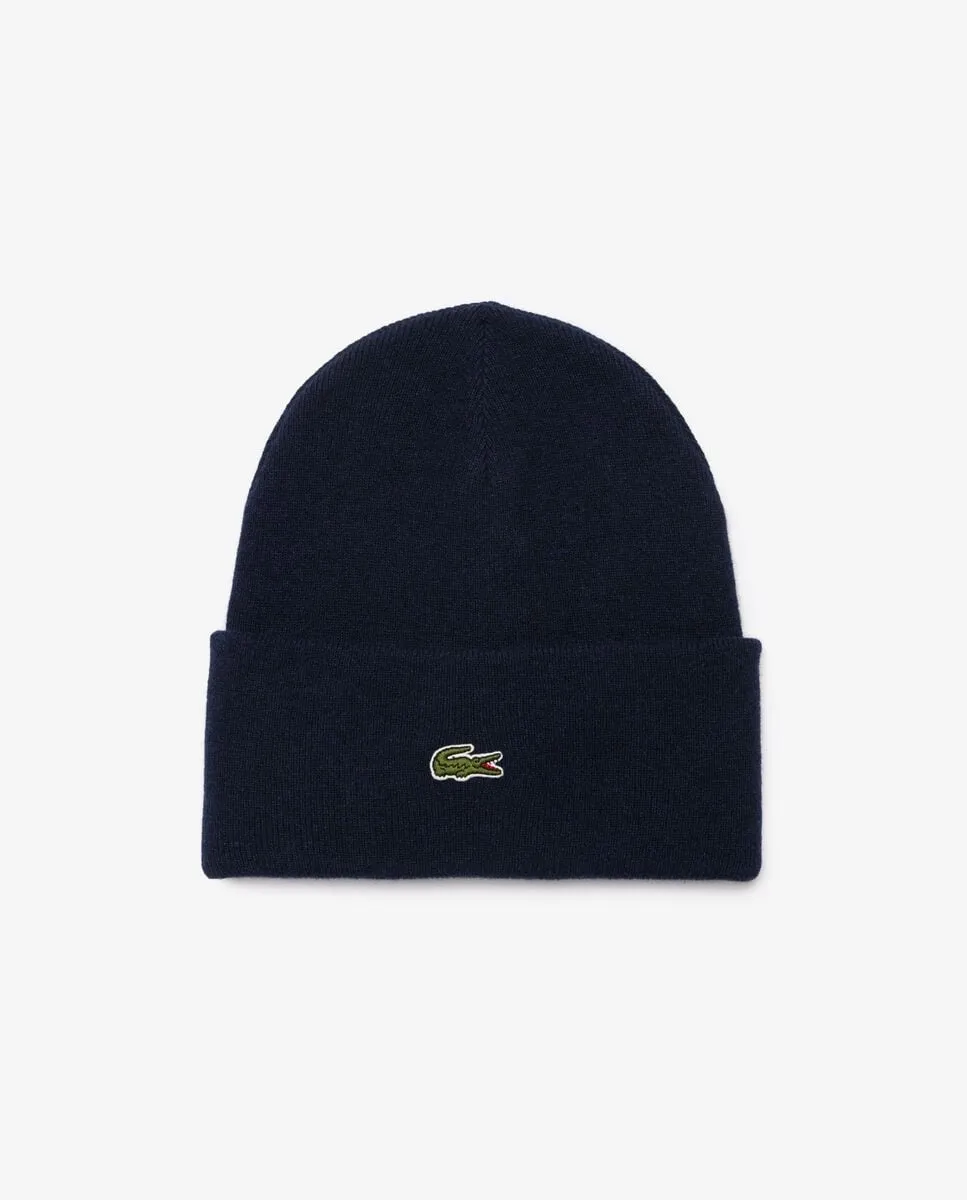 

Унисекс шерстяная шапка с ребристым краем Lacoste, темно-синий