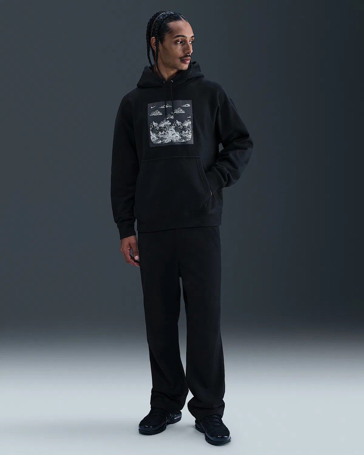 Мужская флисовая худи-оверсайз Nike Solo Swoosh, Black/Anthracite — фото 4