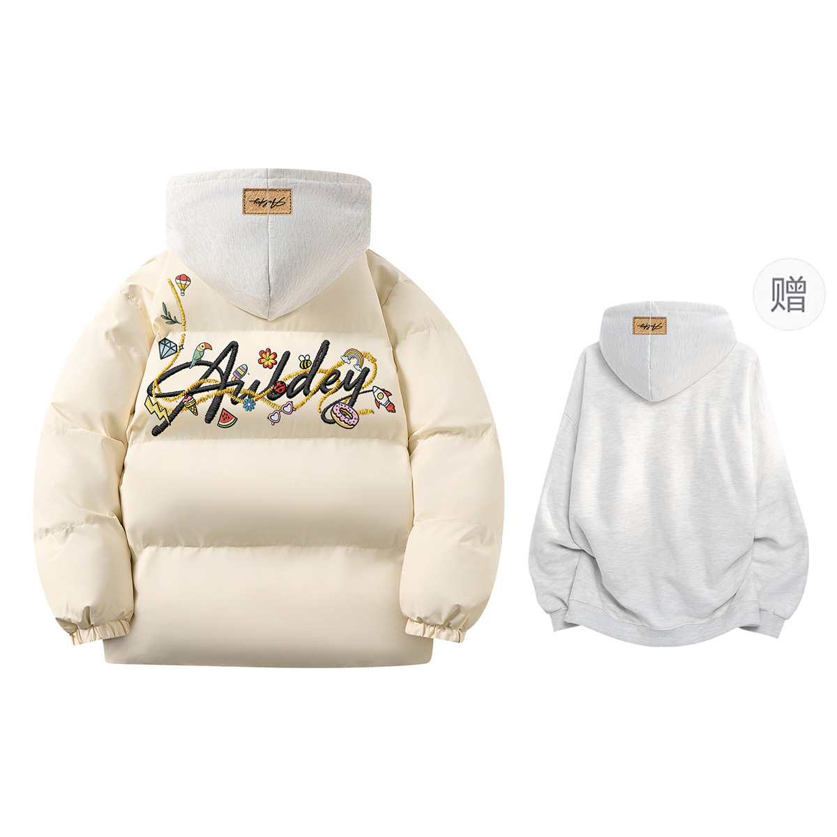 

Пуховик Unisex с воротником стойкой утепленный AULDEY, бежевый оранжевый[comes with красный hat sweatshirt]