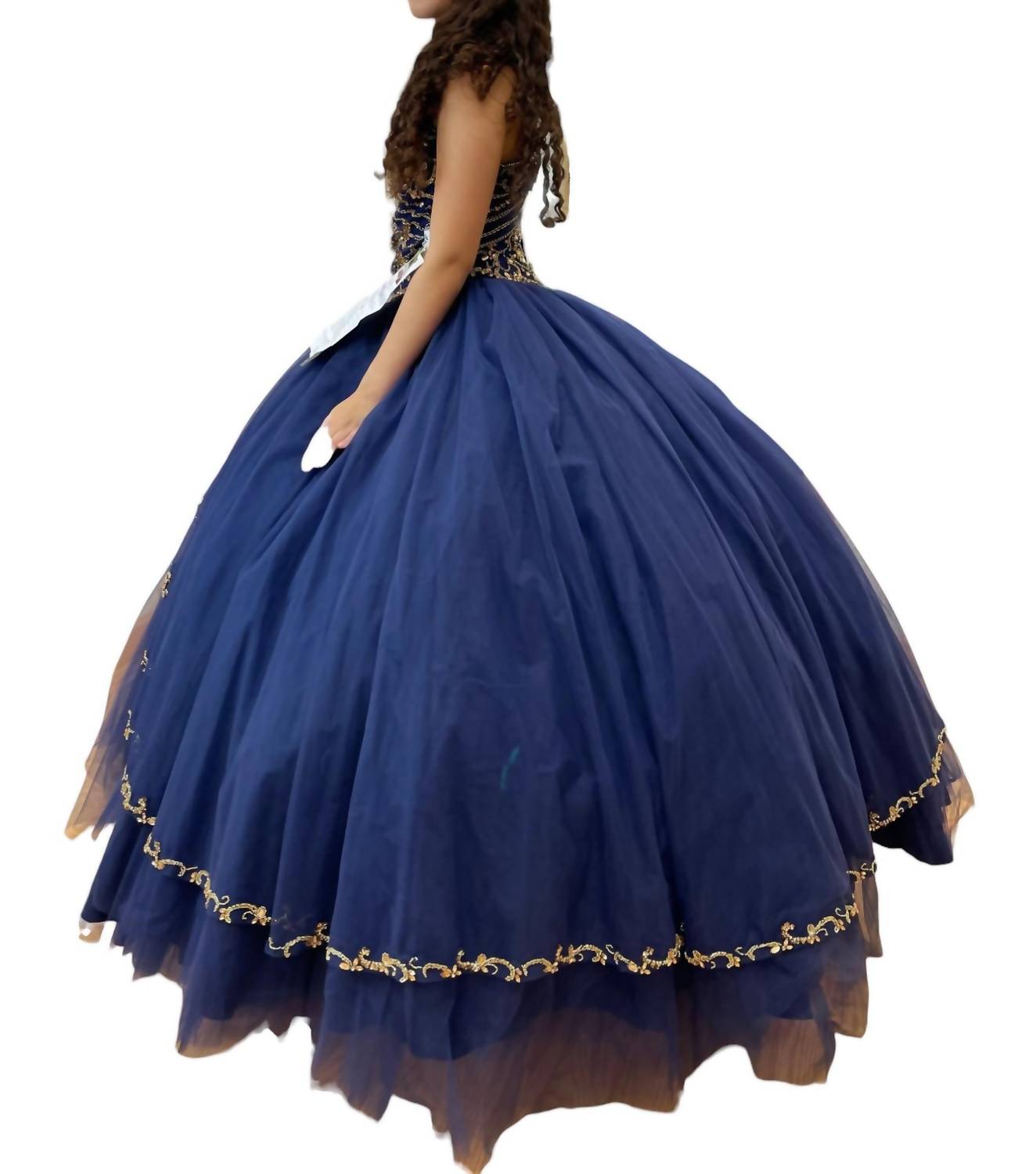 Платье Quinceañera без рукавов в цвете «синий/золотой» Mary's Bridal — фото 3