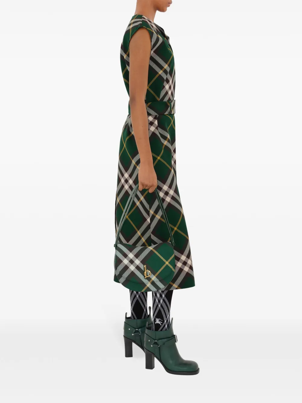 Платье миди Burberry Шерстяное в клетку, Зеленый — фото 3