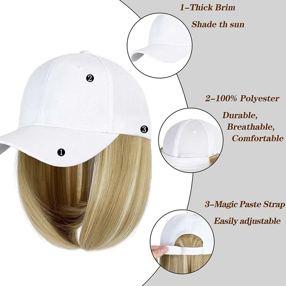 Женская бейсболка-парик с прямыми волосами Wuodhtw, White Hat Brown T88 — фото 4