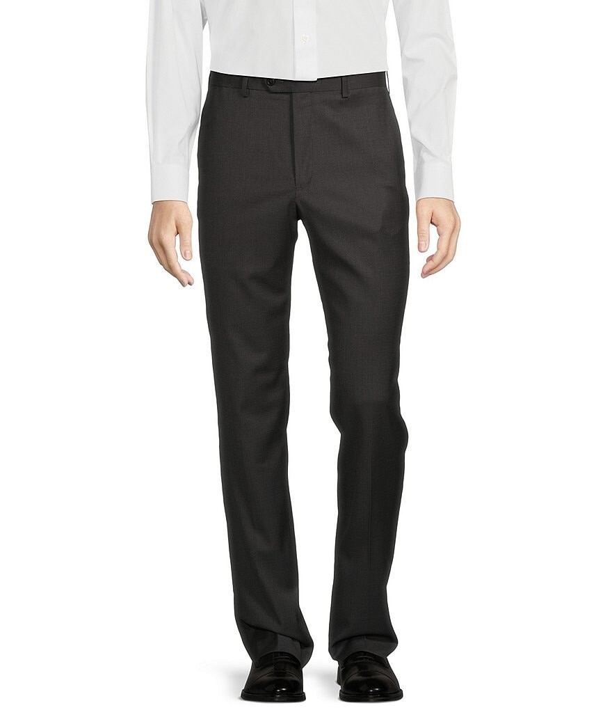 

Роскошные габардиновые классические брюки прямого кроя Roundtree & Yorke Ultimate Comfort с плоской передней частью, серый