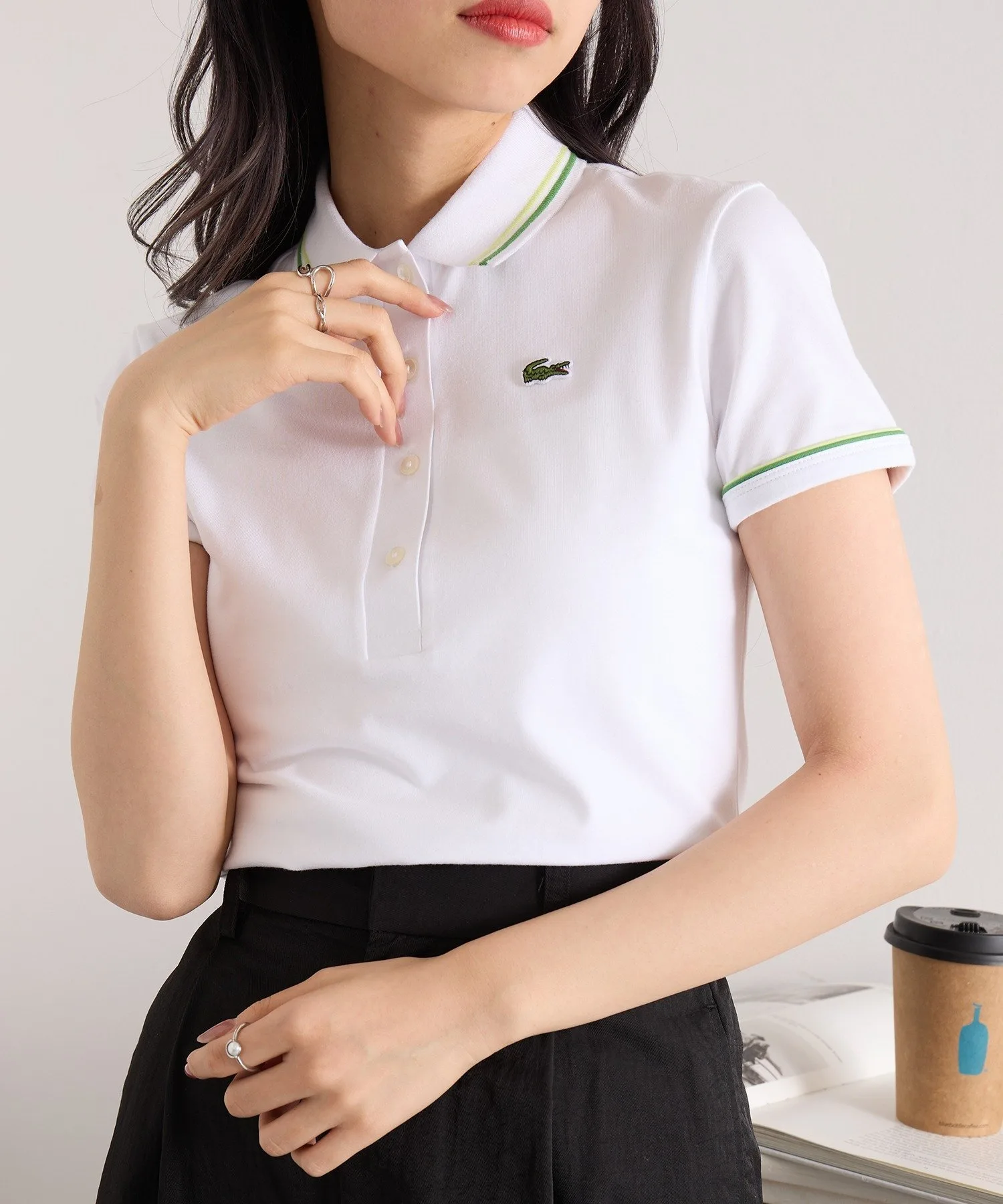 Поло Lacoste One-Point, двойная линия, белый — фото 2