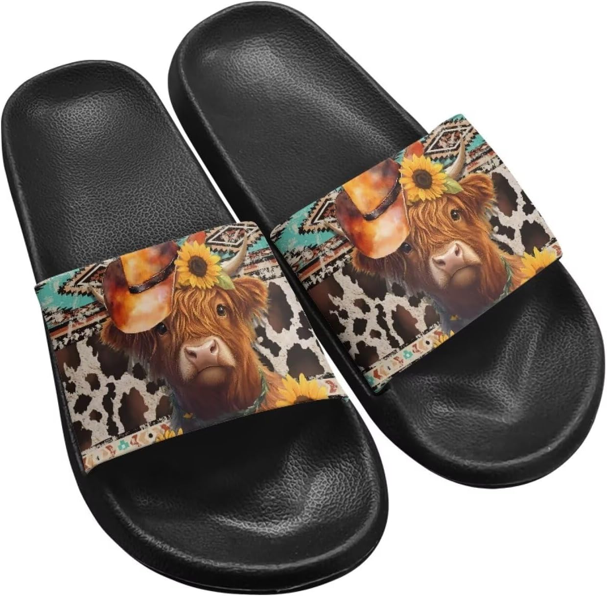 

Узкие шлепанцы для мужчин, плоские сандалии для душа с открытым носком, амортизирующие из ЭВА, летние тапочки-шлепанцы Twousenru, Aztec Highland Cow