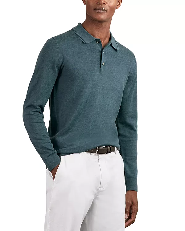 

Поло Trafford с длинными рукавами и полупуговиной на пуговицах Reiss, синий